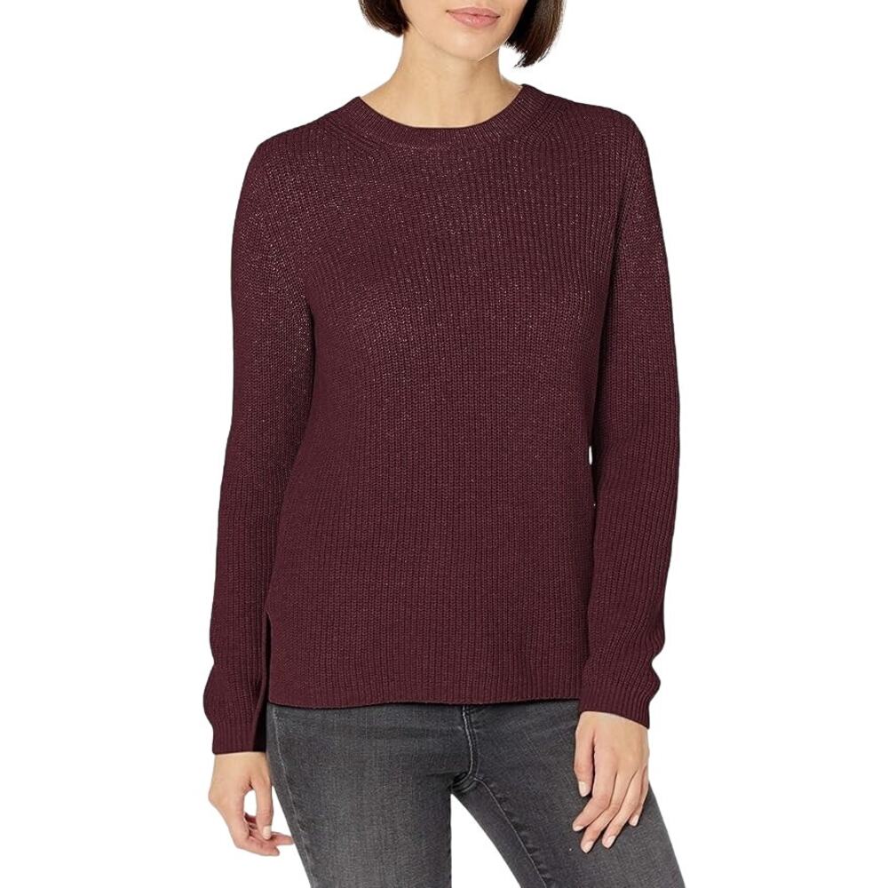 Goodthreads Women Burgundy Heather Cotton Shaker Stitch Crewneck Sweater Size M